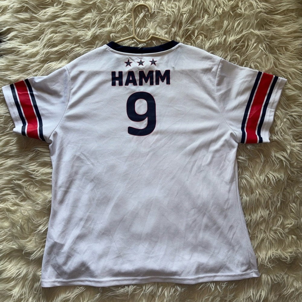 Hamm #9 White Soccer Jersey with Red & Navy Trim